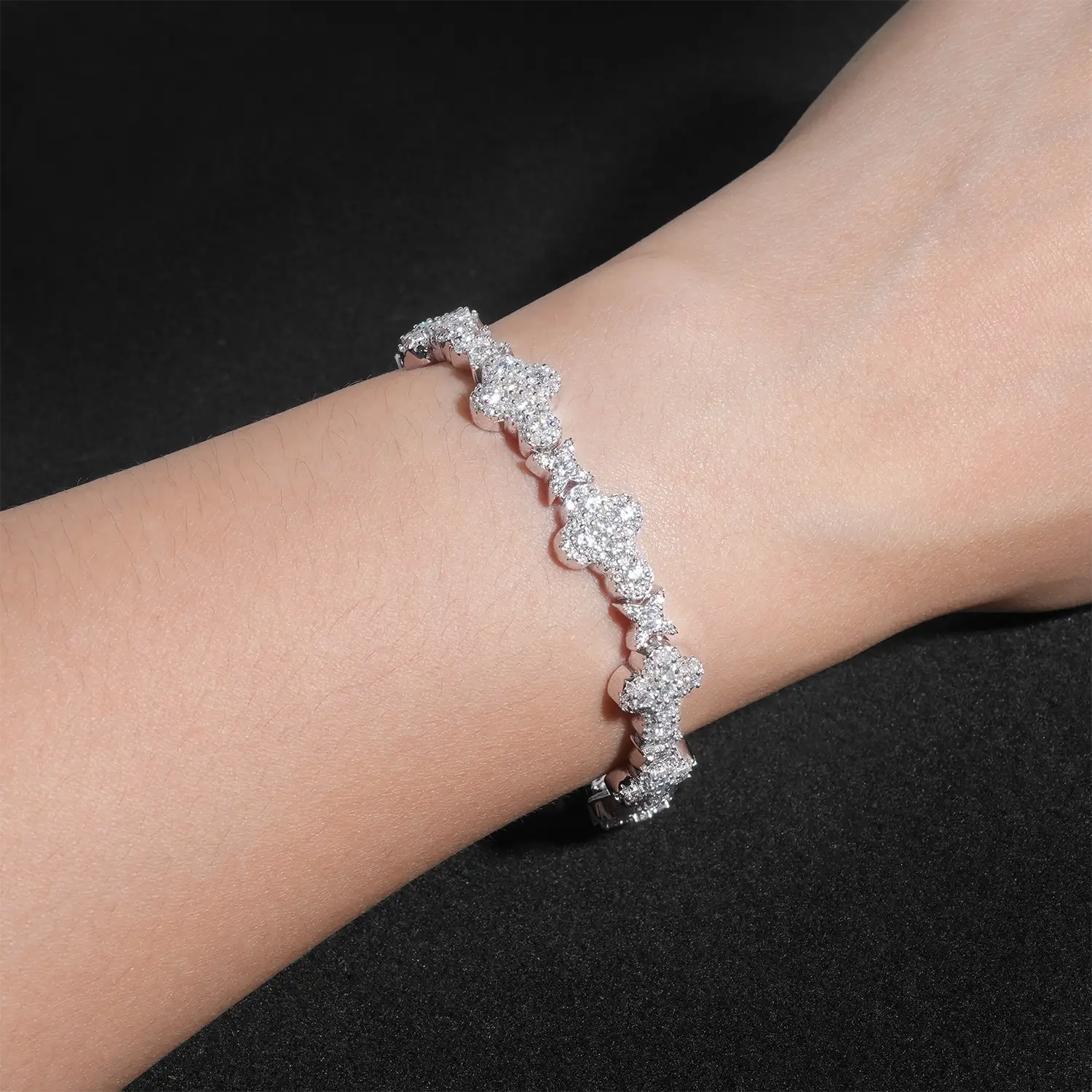 10MM 13MM S925 Silver Iced Out Clover VVS Moissanite Diamond Cuban Chain Bracelet