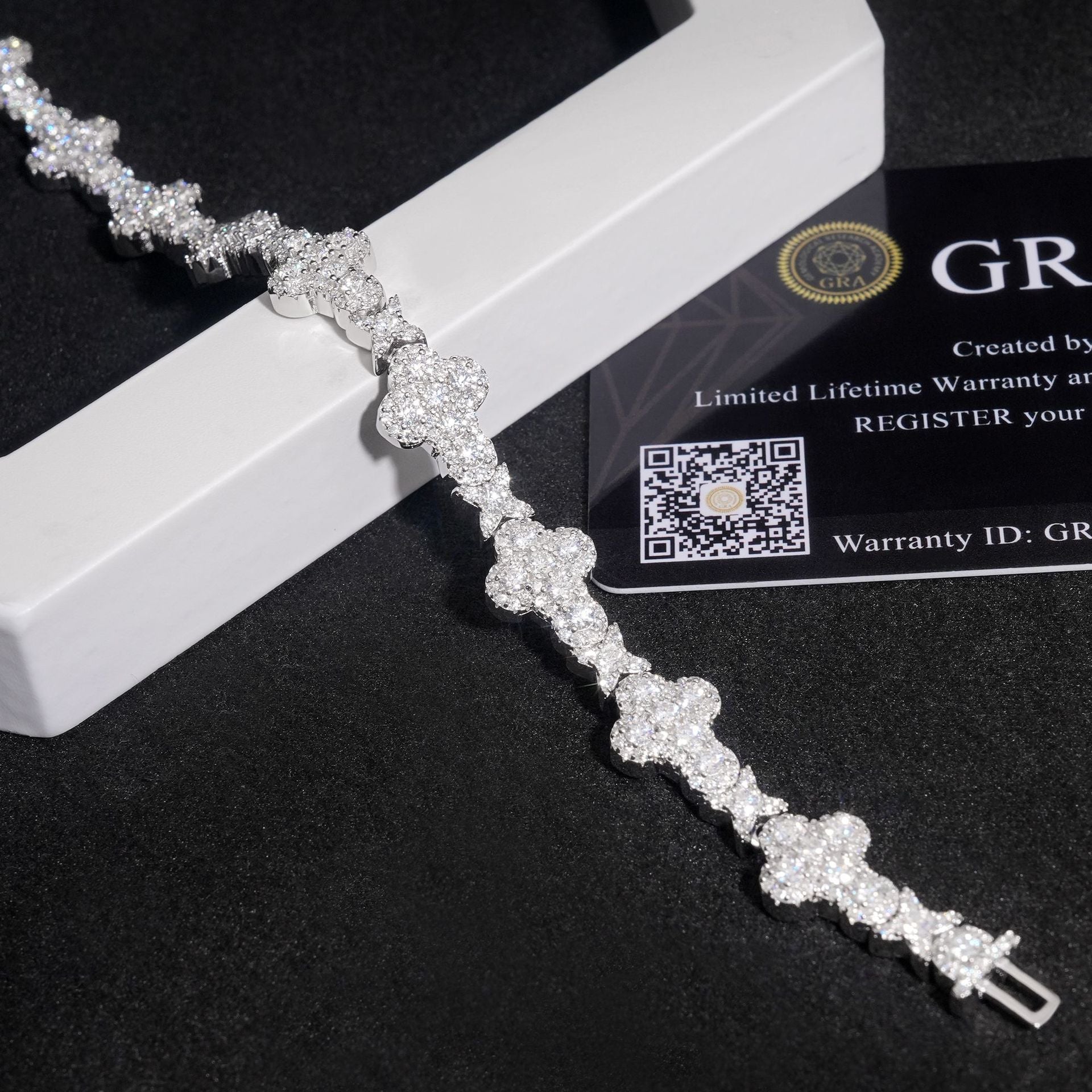 10MM 13MM S925 Silver Iced Out Clover VVS Moissanite Diamond Cuban Chain Bracelet