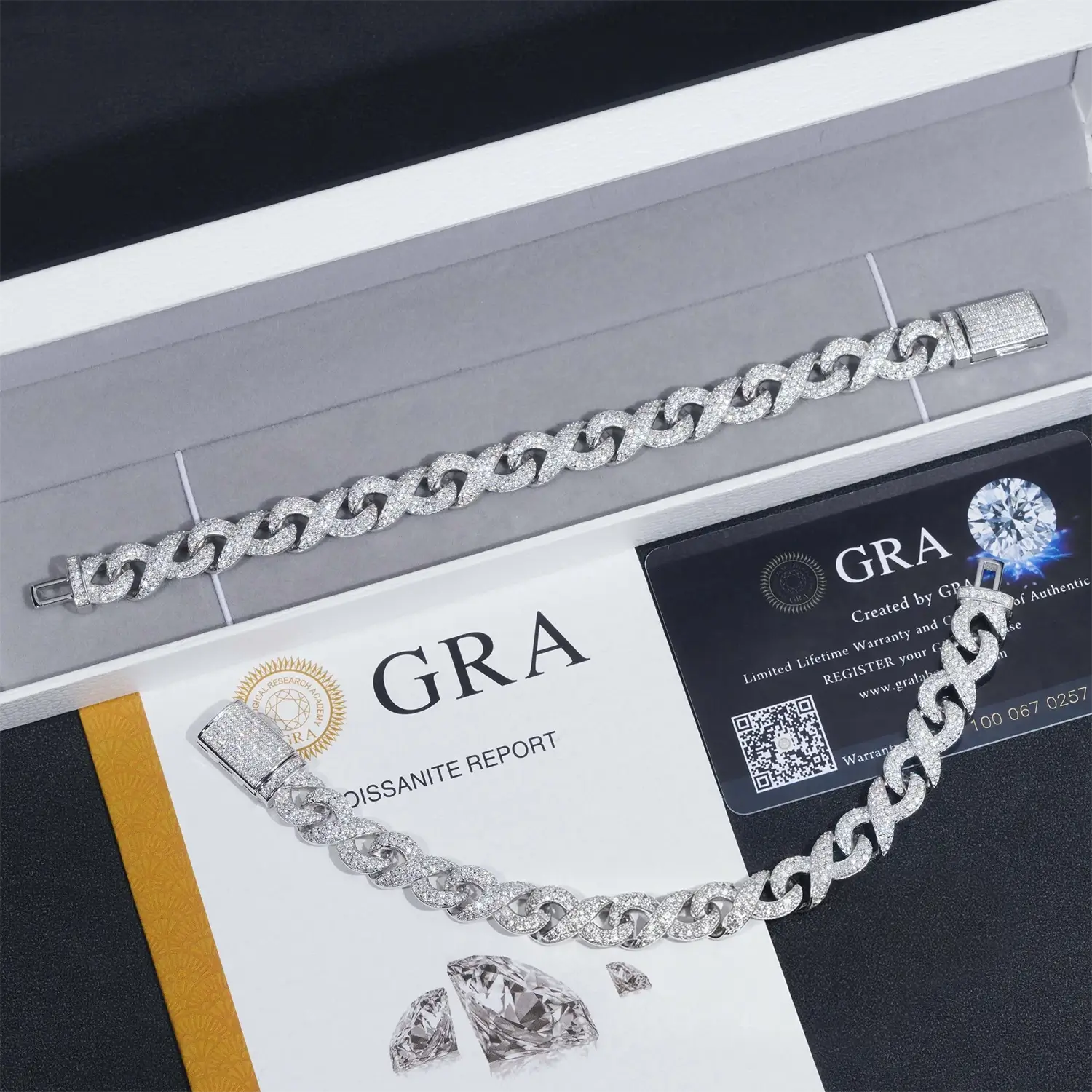 10MM S925 Silver Infinity  VVS Moissanite Cuban Chain Bracelet