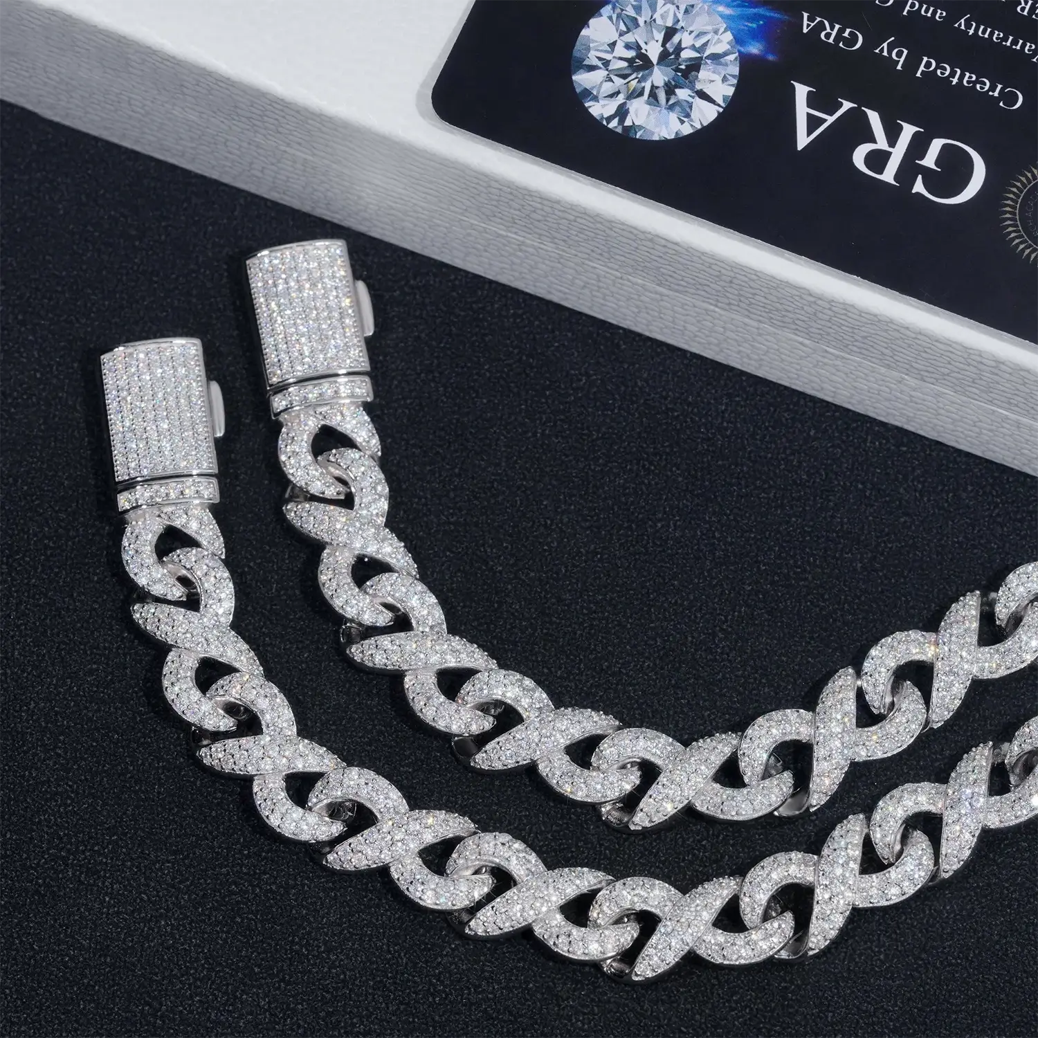 10MM S925 Silver Infinity  VVS Moissanite Cuban Chain Bracelet