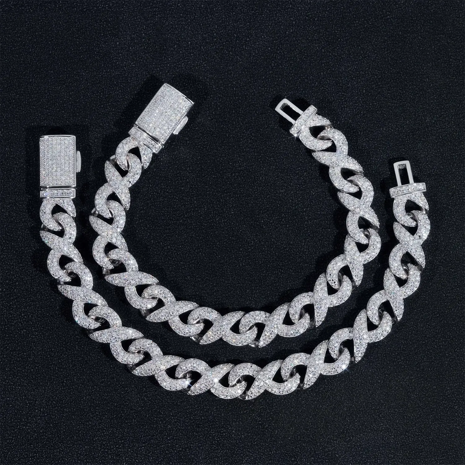 10MM S925 Silver Infinity  VVS Moissanite Cuban Chain Bracelet