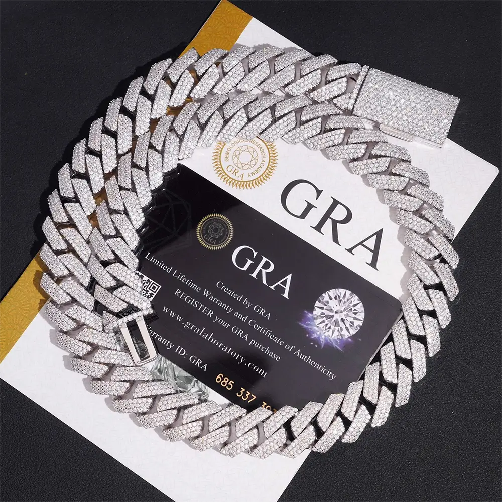 16mm 3 Rows VVS Moissanite Cuban Link Chain Necklace