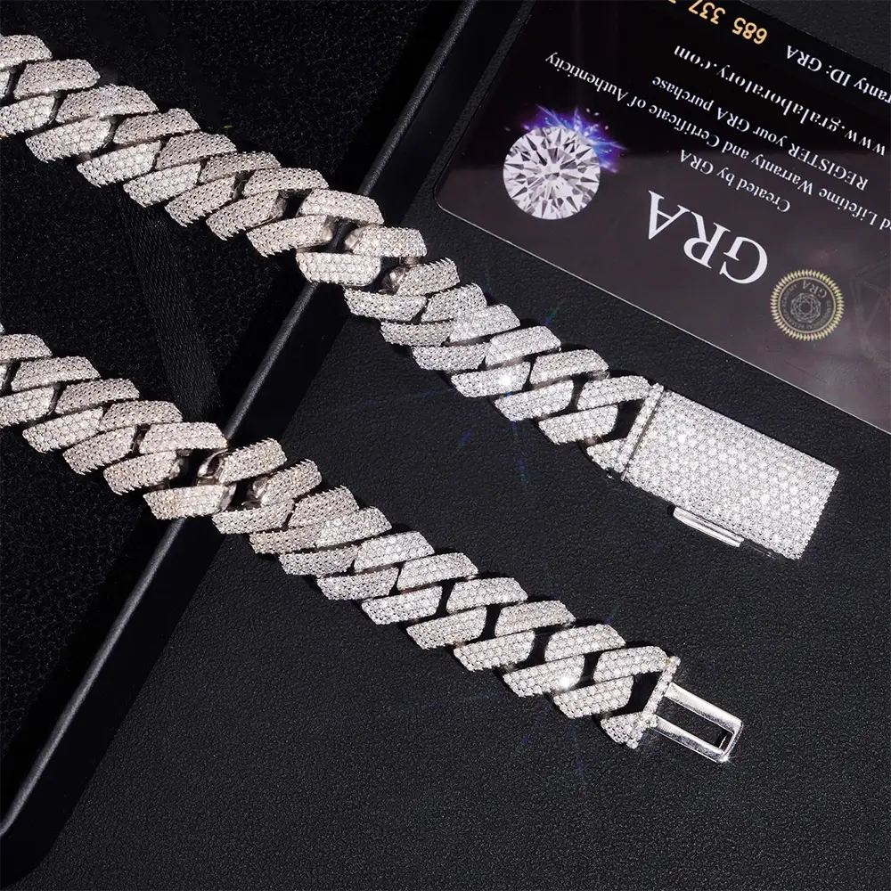 16mm 3 Rows VVS Moissanite Cuban Link Chain Necklace