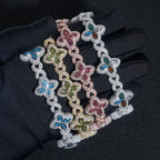 15MM 19MM S925 Silver Colored VVS Moissanite 4-Leaf Clover Infinity Link Bracelet