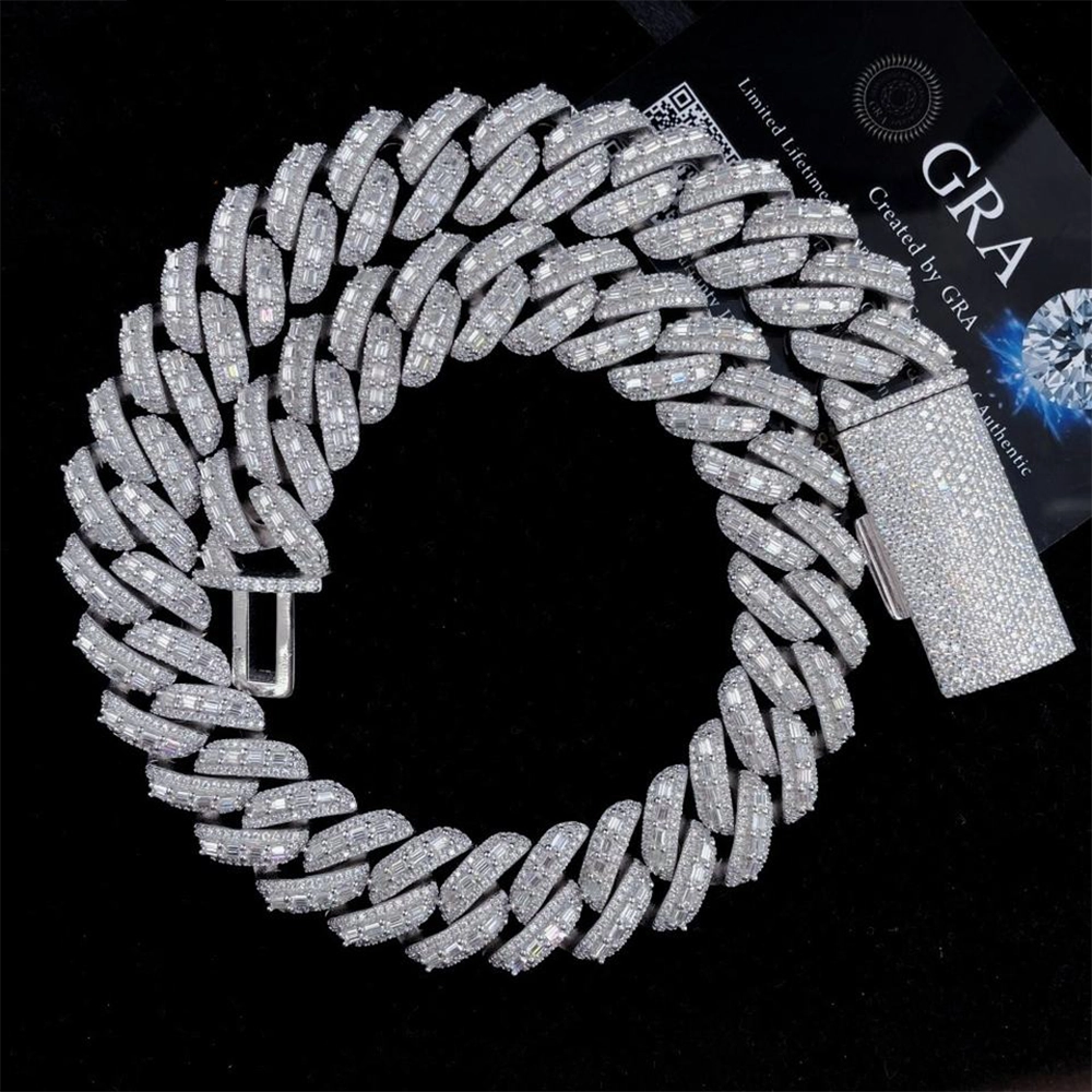 18MM Rise Rectangular Stone VVS Moissanite Cuban Link Chain