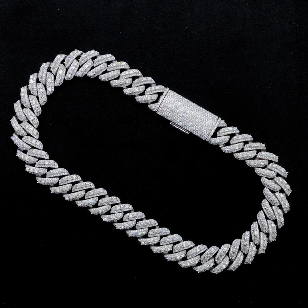18MM Rise Rectangular Stone VVS Moissanite Cuban Link Chain