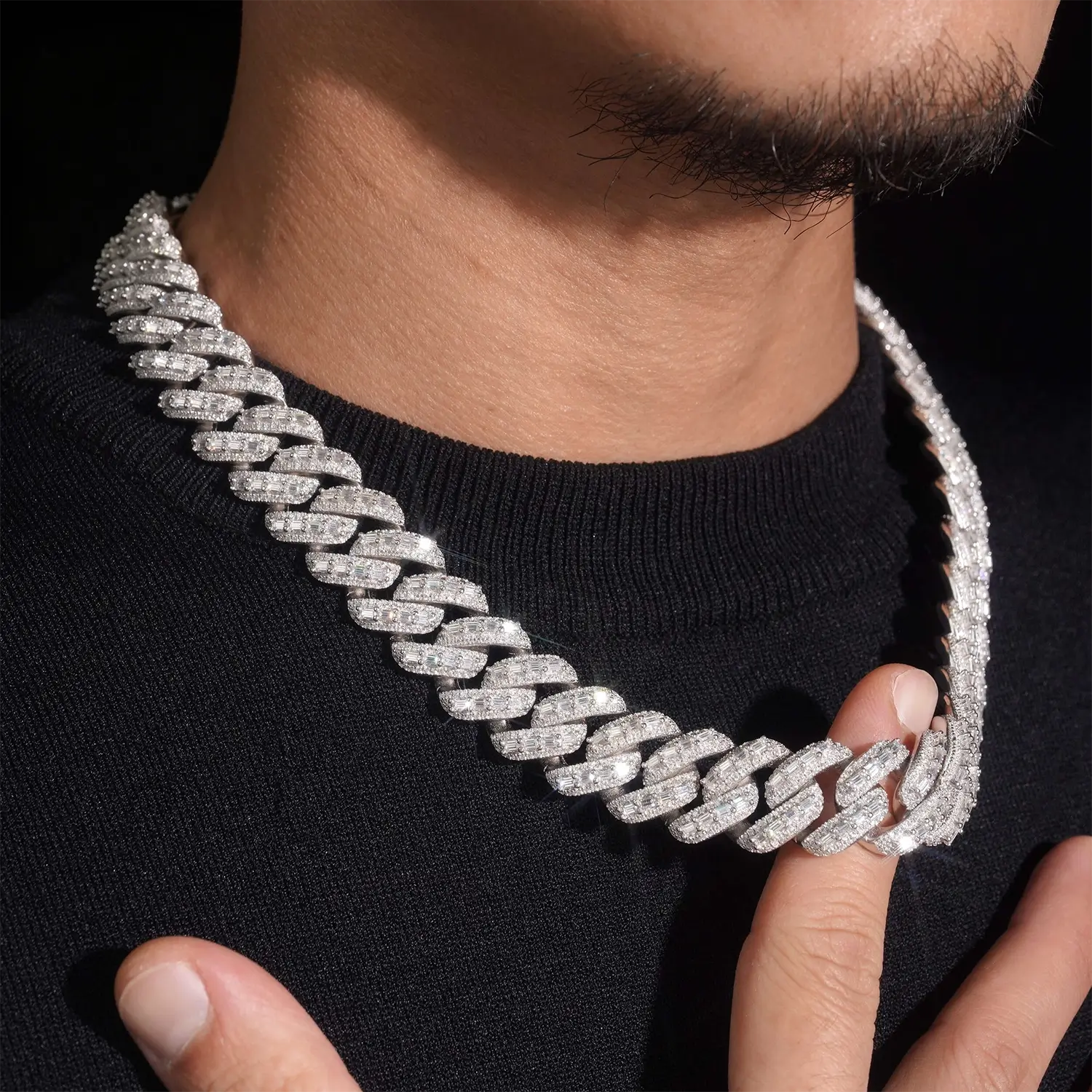 18MM Rise Rectangular Stone VVS Moissanite Cuban Link Chain