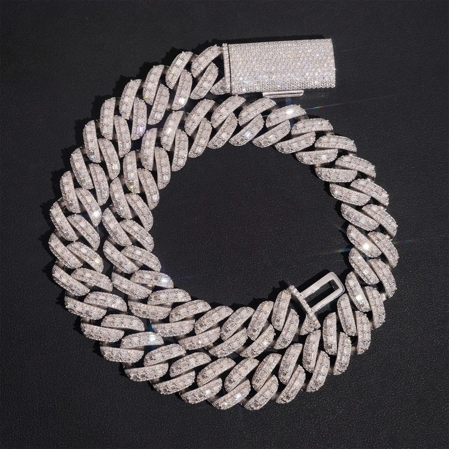 18MM Rise Rectangular Stone VVS Moissanite Cuban Link Chain
