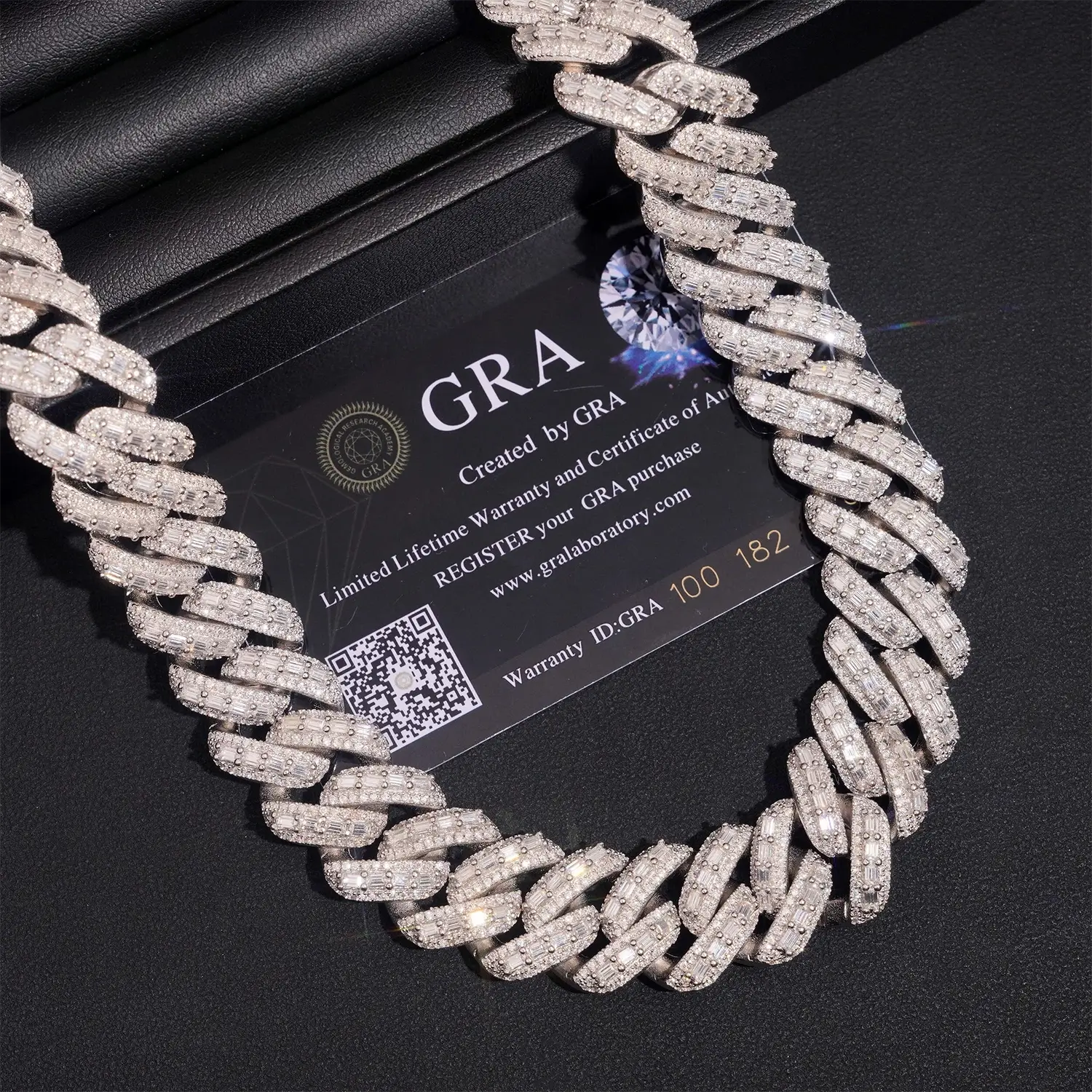 18MM Rise Rectangular Stone VVS Moissanite Cuban Link Chain