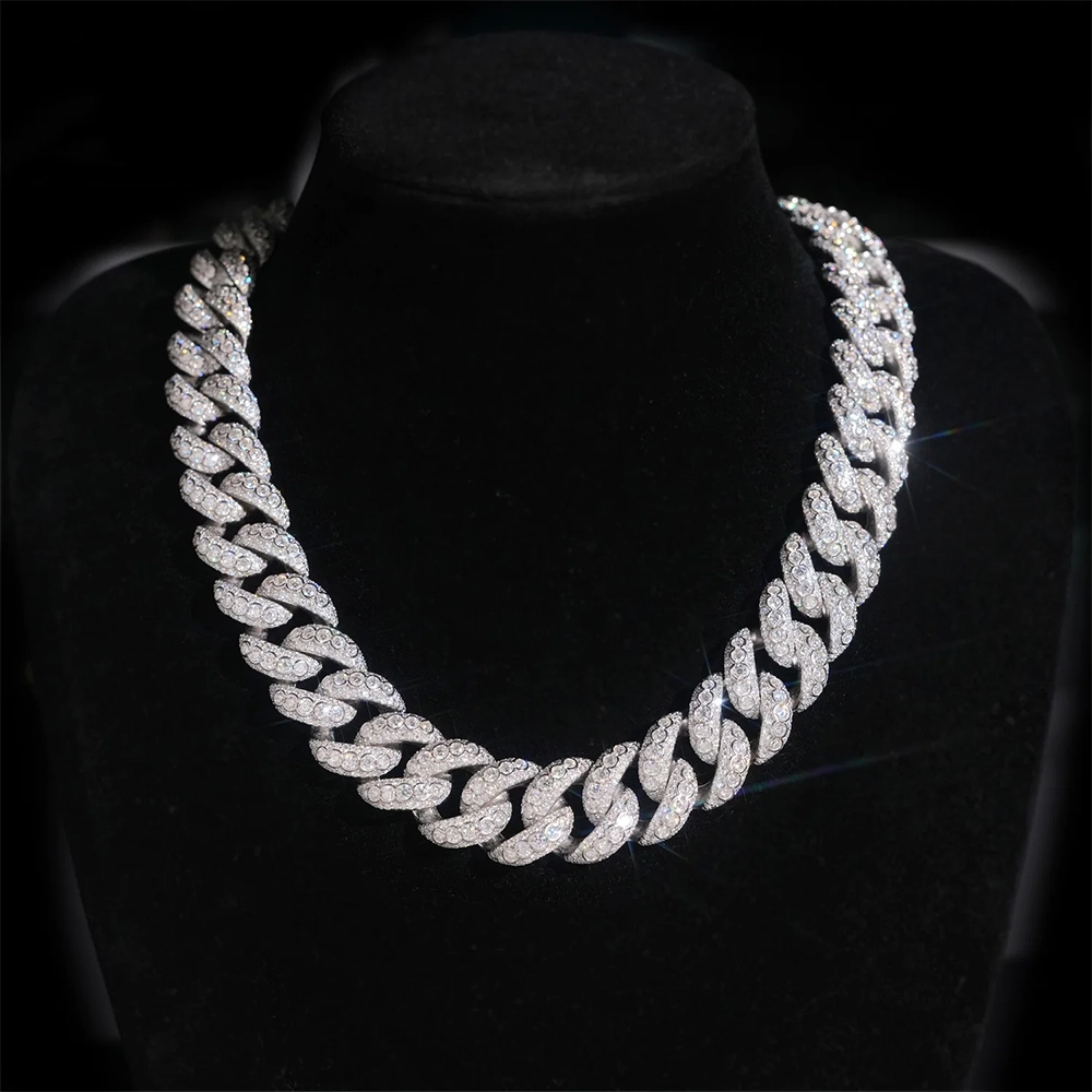 20MM Round Stone VVS Moissanite Miami Cuban Link Chain Necklace