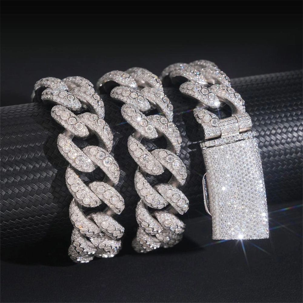 20MM Round Stone VVS Moissanite Miami Cuban Link Chain Necklace
