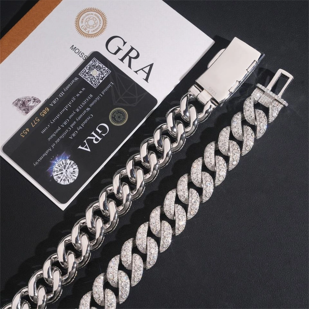 20MM Round Stone VVS Moissanite Miami Cuban Link Chain Necklace