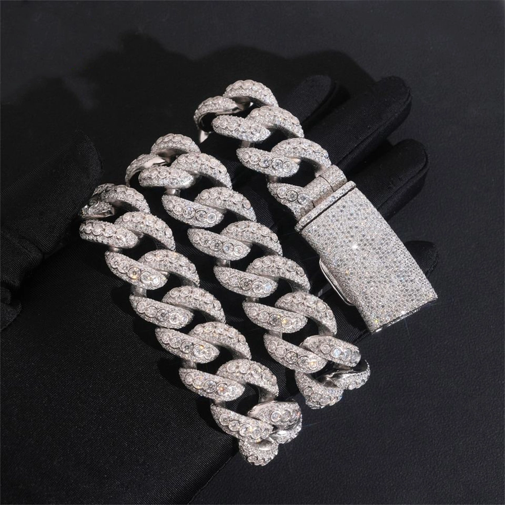 20MM Round Stone VVS Moissanite Miami Cuban Link Chain Necklace