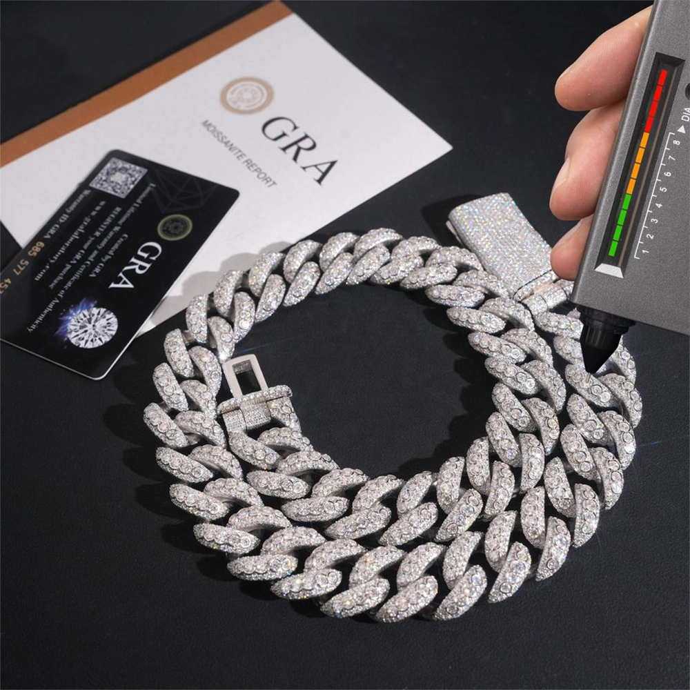 20MM Round Stone VVS Moissanite Miami Cuban Link Chain Necklace Secondary image