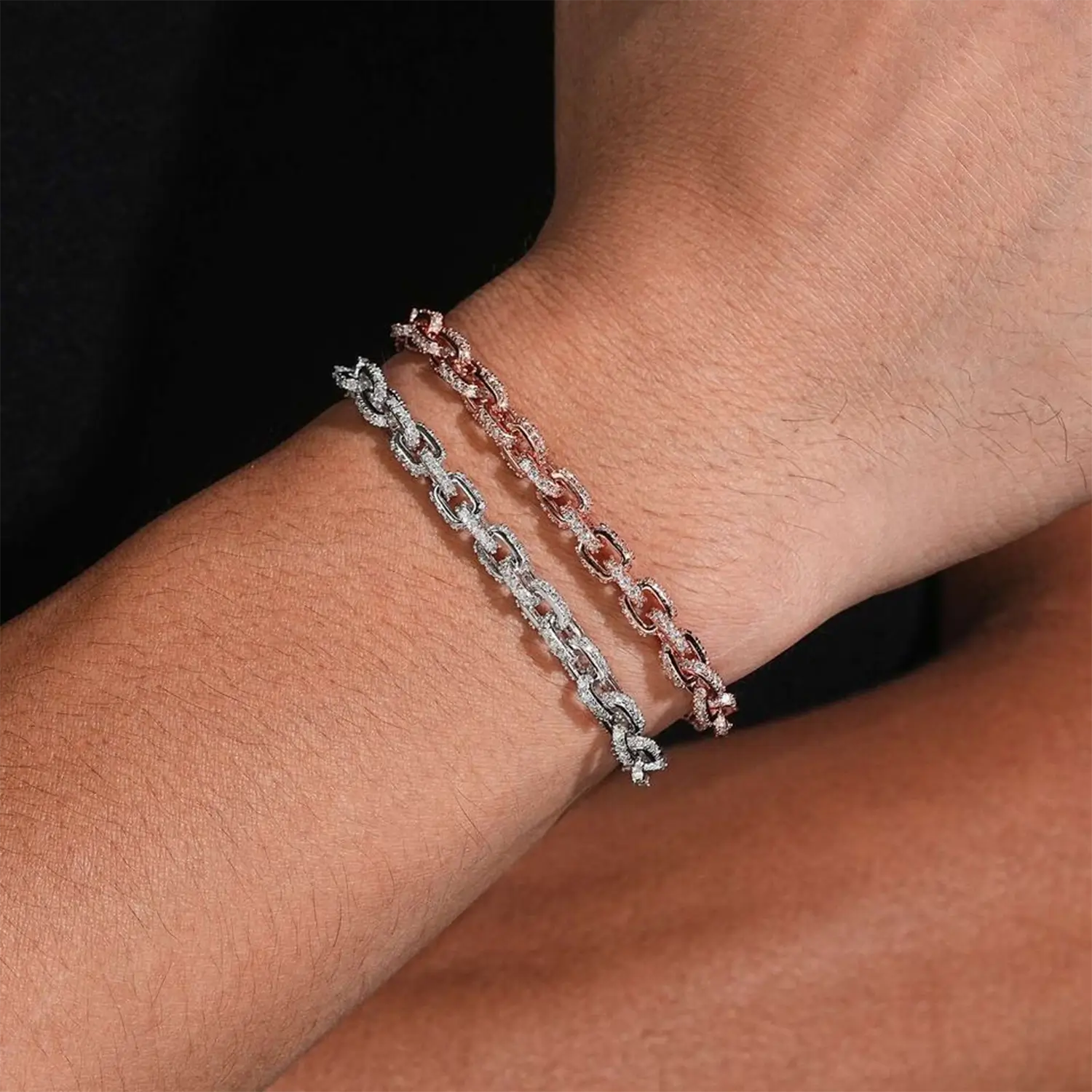 5.2MM Small Iced Out Square Rolo VVS Moissanite Cuban Chain Bracelet