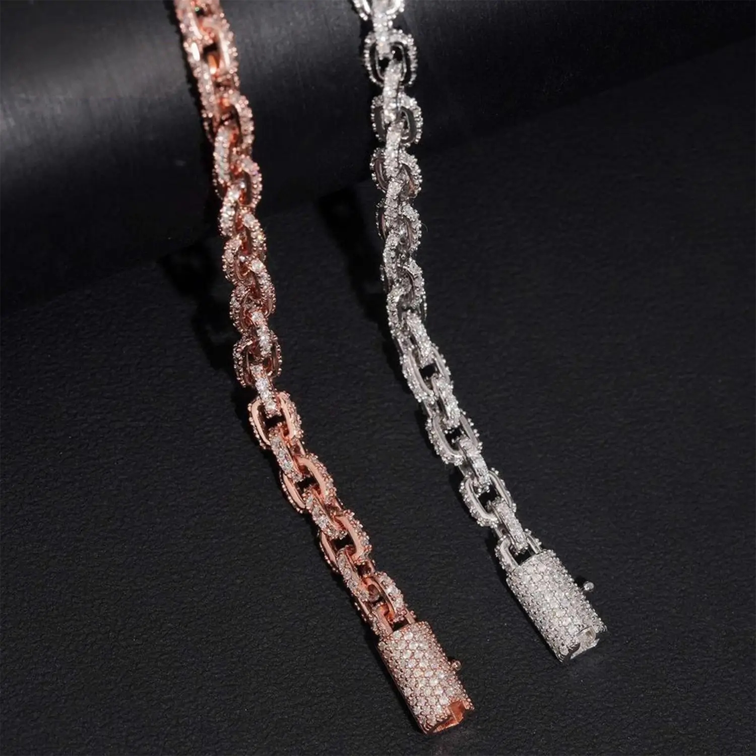 5.2MM Small Iced Out Square Rolo VVS Moissanite Cuban Chain Bracelet