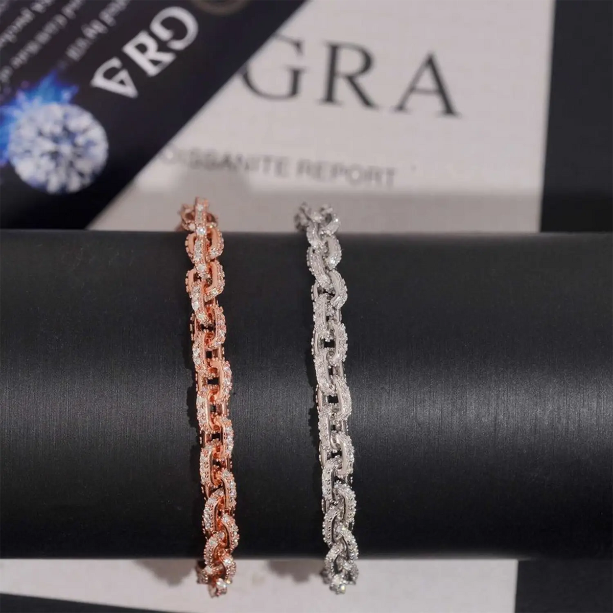 5.2MM Small Iced Out Square Rolo VVS Moissanite Cuban Chain Bracelet Secondary image