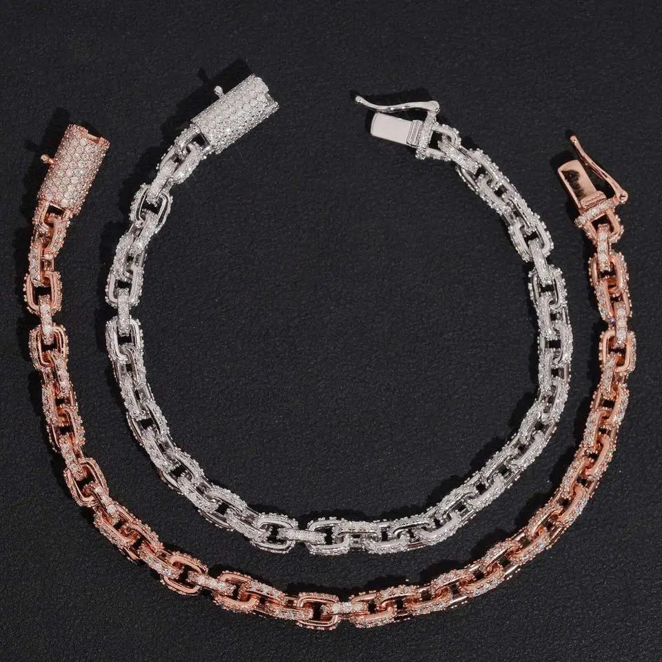 5.2MM Small Iced Out Square Rolo VVS Moissanite Cuban Chain Bracelet