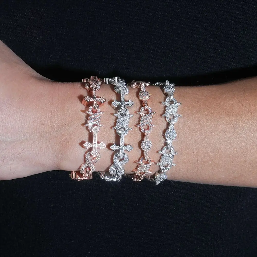 9.7MM S925 Silver Infinity Cross Cuban Link Chain Bracelet