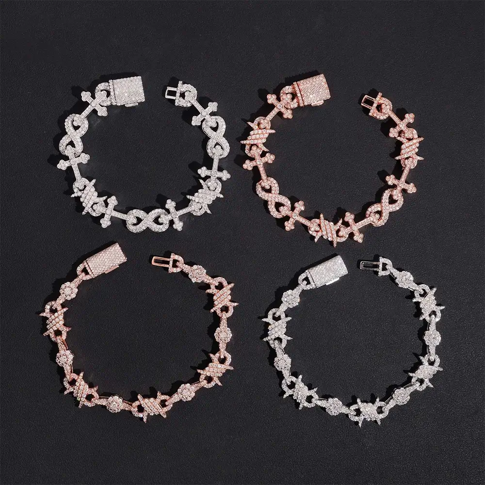 9.7MM S925 Silver Infinity Cross Cuban Link Chain Bracelet