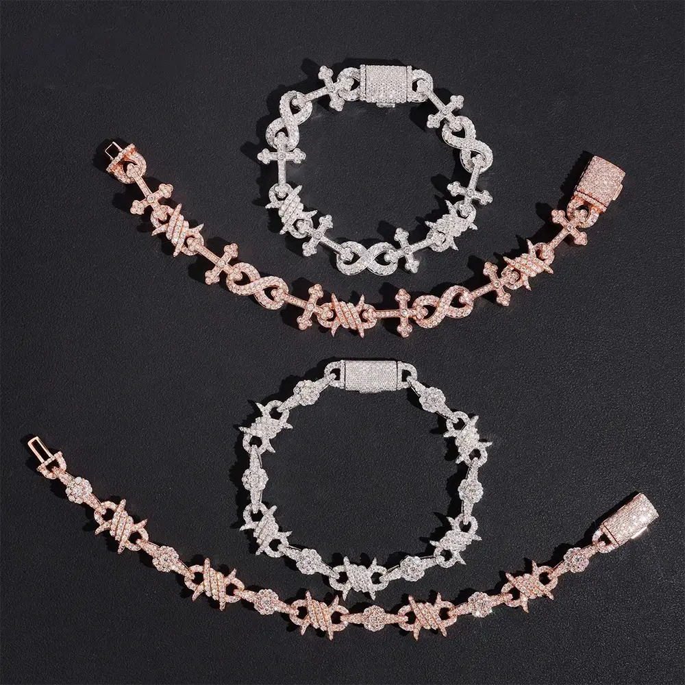 9.7MM S925 Silver Infinity Cross Cuban Link Chain Bracelet