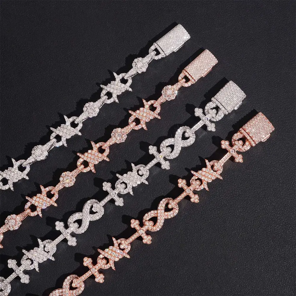 9.7MM S925 Silver Infinity Cross Cuban Link Chain Bracelet