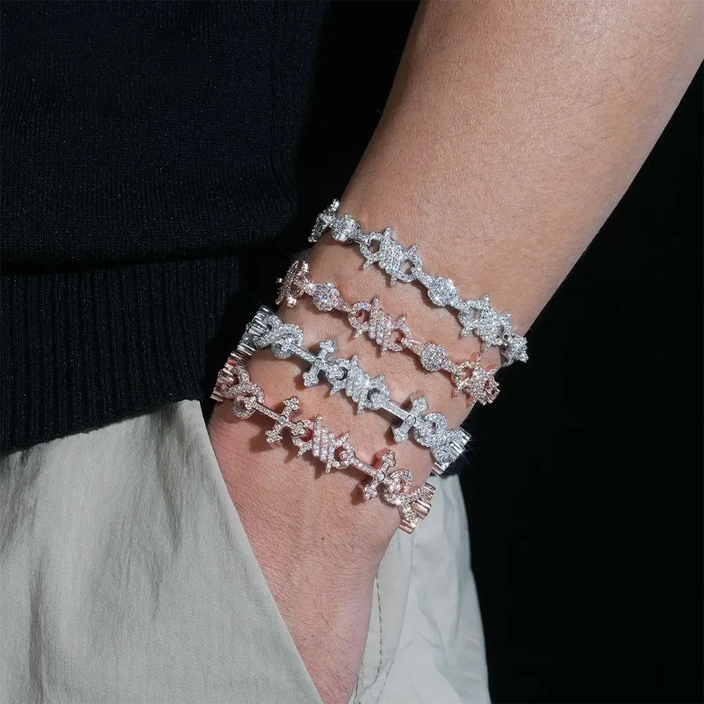 9.7MM S925 Silver Infinity Cross Cuban Link Chain Bracelet Main image