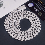 15MM S925 Silver VVS Moissanit Baguette Miami Cuban Link Chain