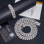 15MM S925 Silver VVS Moissanit Baguette Miami Cuban Link Chain