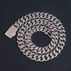15MM S925 Silver VVS Moissanit Baguette Miami Cuban Link Chain