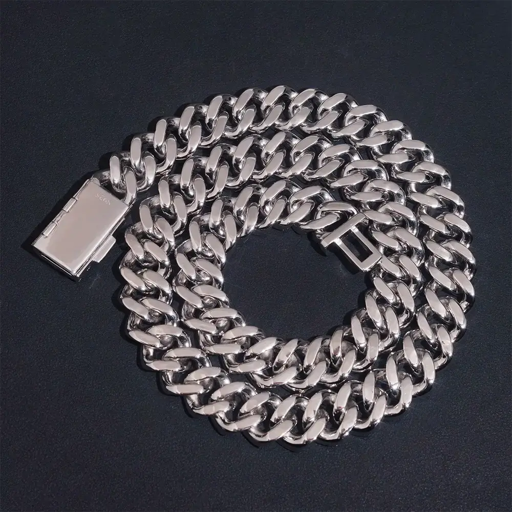 15MM S925 Silver VVS Moissanit Baguette Miami Cuban Link Chain