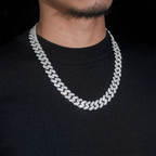 15MM S925 Silver VVS Moissanit Baguette Miami Cuban Link Chain