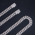 15MM S925 Silver VVS Moissanit Baguette Miami Cuban Link Chain