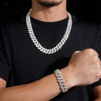 15MM S925 Silver VVS Moissanit Baguette Miami Cuban Link Chain