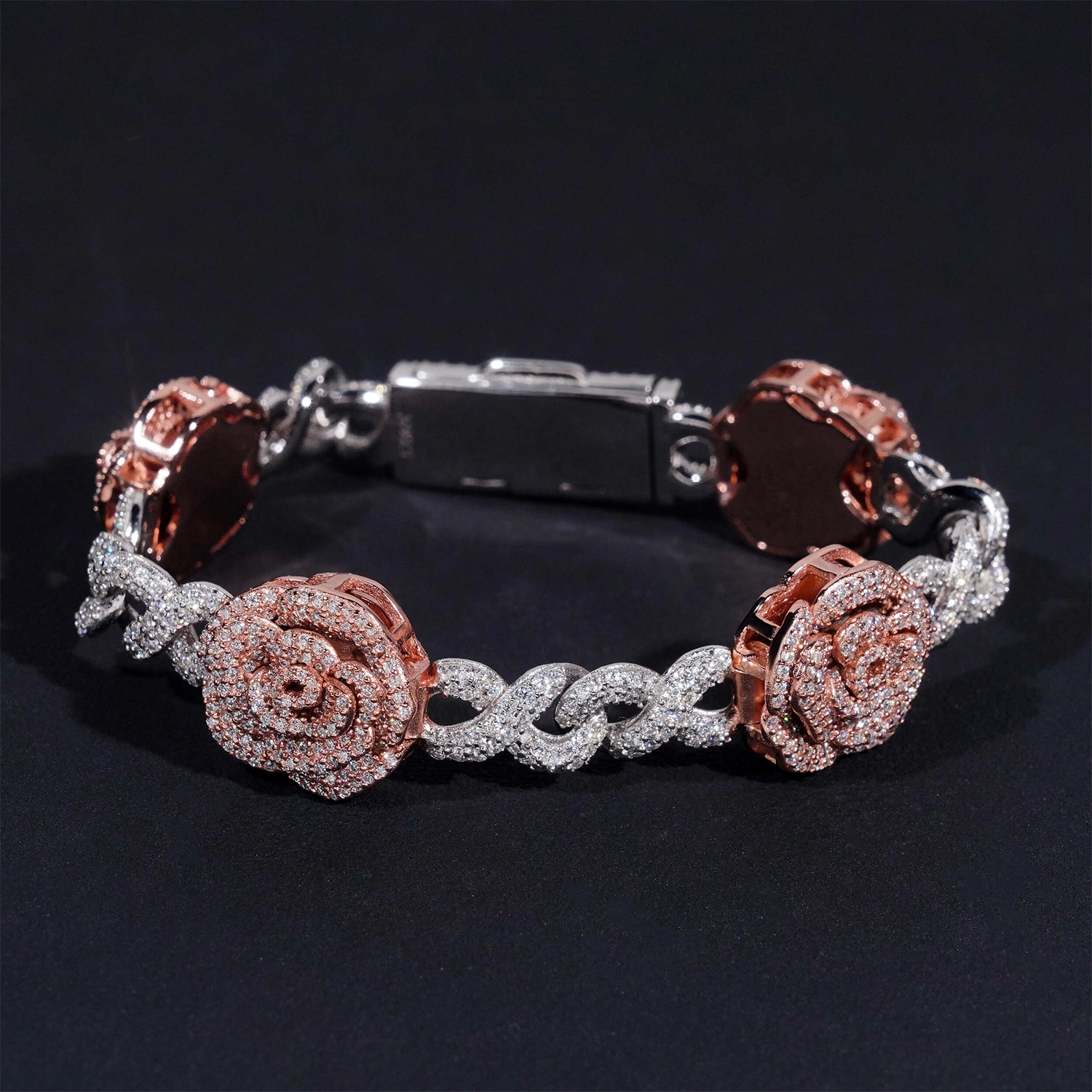 16.5MM S925 Silver Infinity Link Rose VVS Moissanite Cuban Chain Bracelet Secondary image