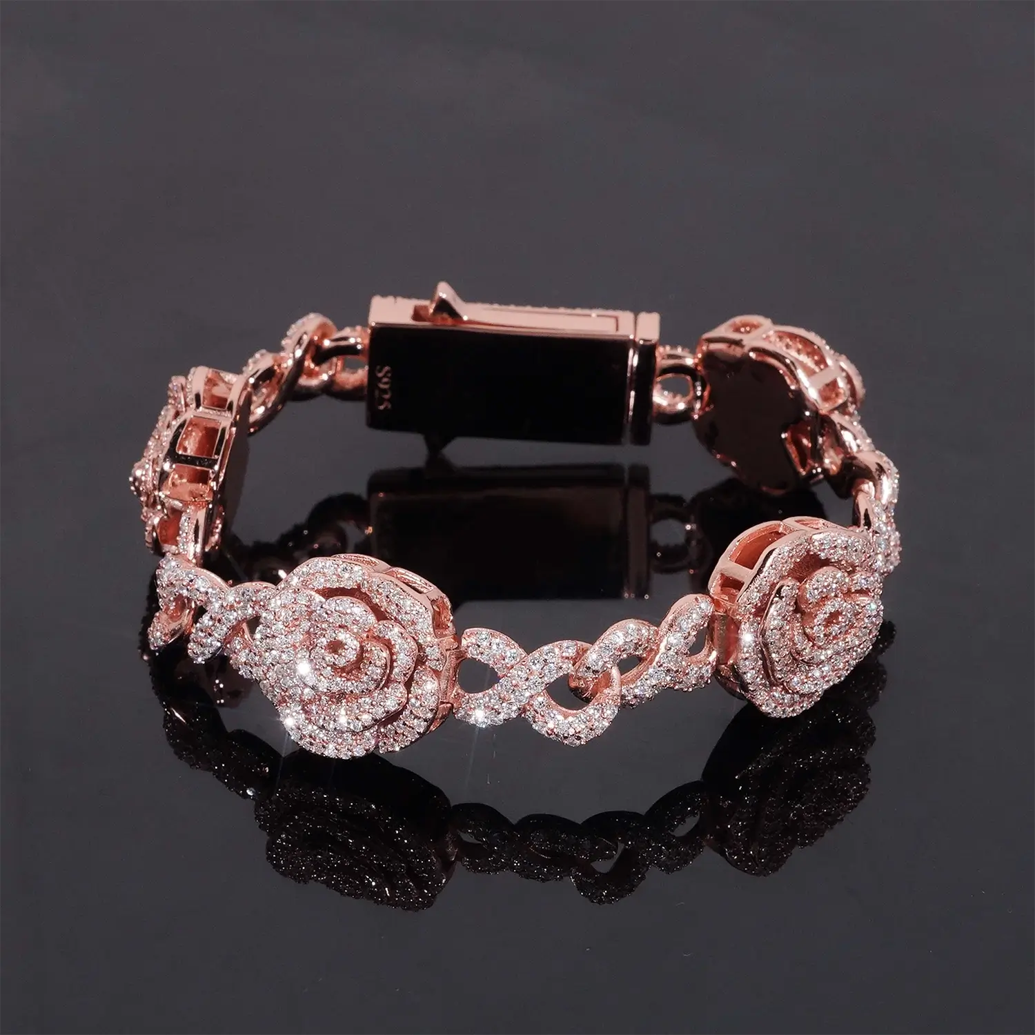16.5MM S925 Silver Infinity Link Rose VVS Moissanite Cuban Chain Bracelet