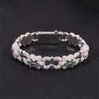 13.5MM S925 Silver Six-leaf Clover Colorful VVS Moissanite Cuban Link Chain Bracelet