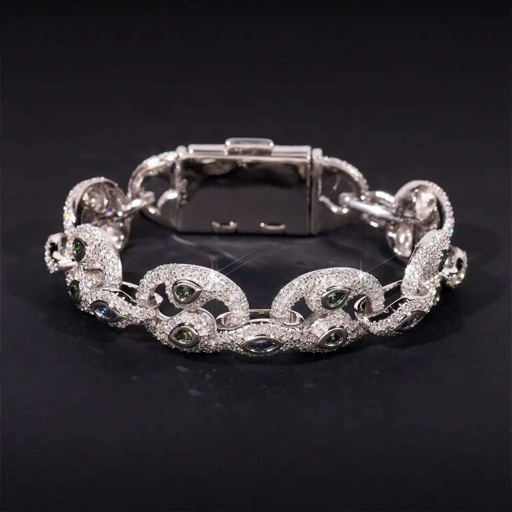15MM S925 Silver Marquise Cut Hiphop Infinity VVS Moissanite Cuban Link Bracelet
