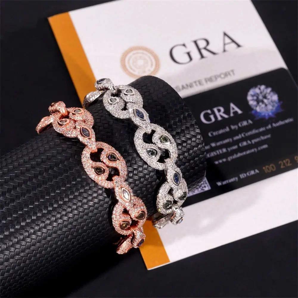 15MM S925 Silver Marquise Cut Hiphop Infinity VVS Moissanite Cuban Link Bracelet