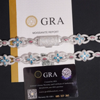 Moissanite iced out bracelet with blue and pink stones, GRA certificate and authenticity card