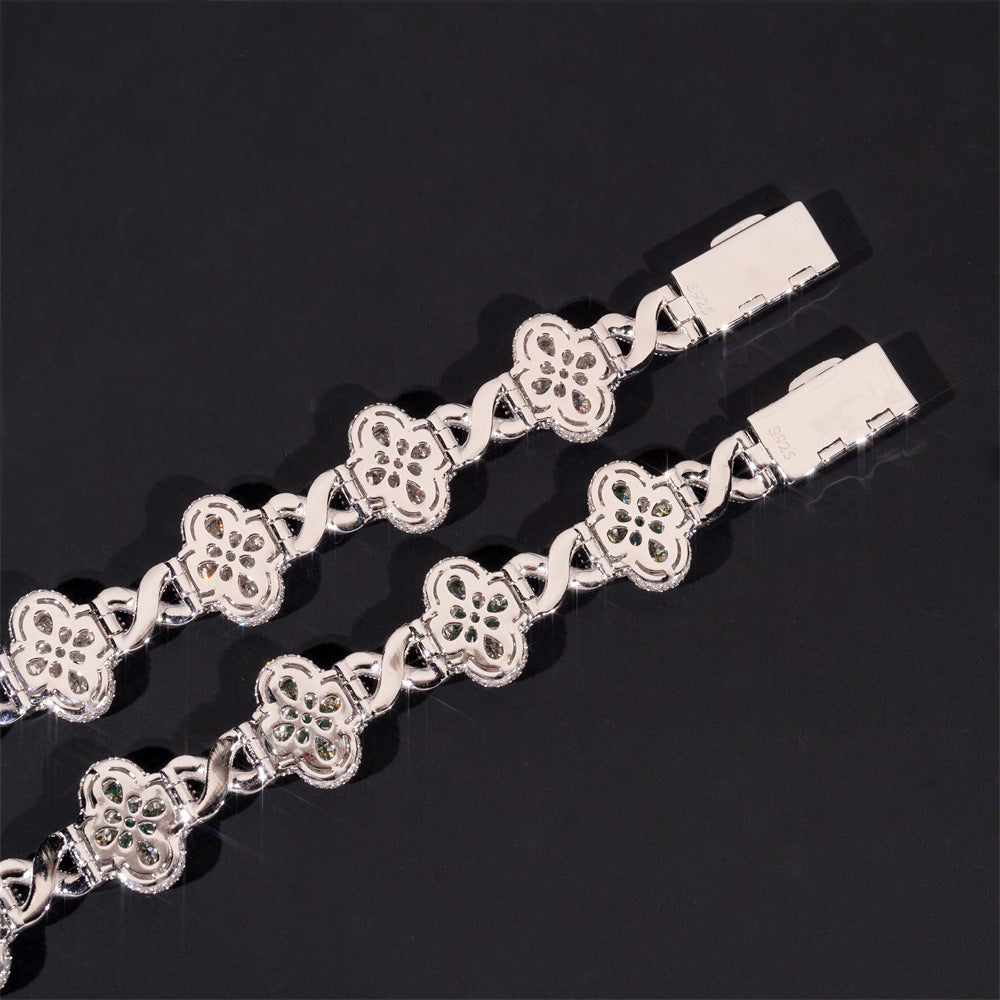 18MM S925 Silver Four-leaf Clover Infinite VVS Moissanite Cuban Chain Bracelet