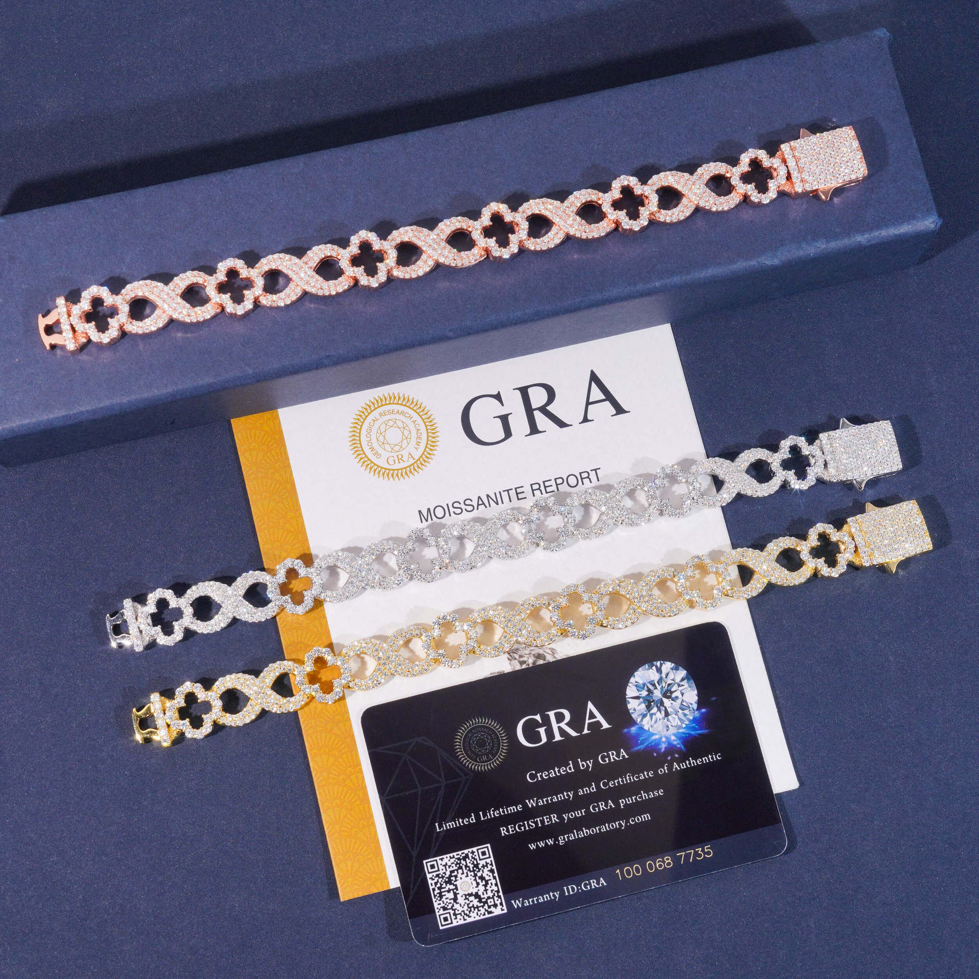 13MM S925 Silver Four-leaf Clover Infinity VVS Moissanite Cuban Link Chain