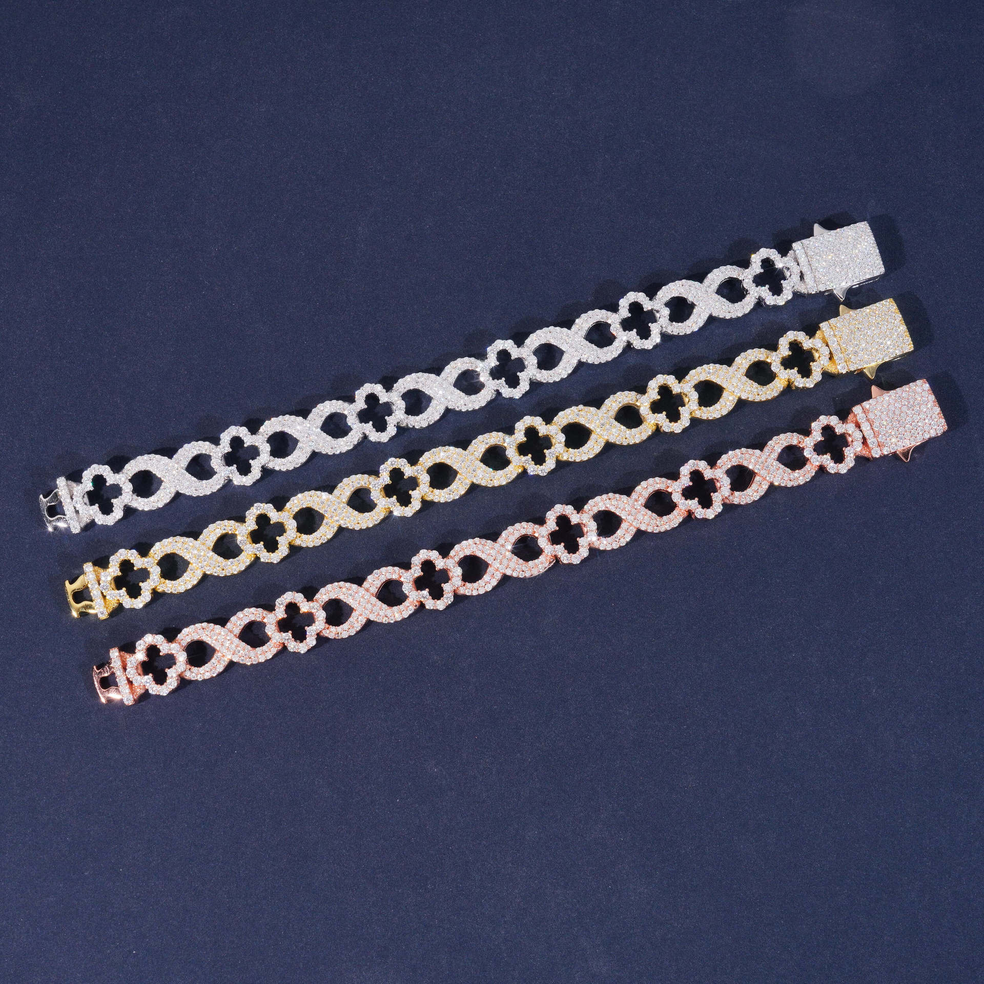 13MM S925 Silver Four-leaf Clover Infinity VVS Moissanite Cuban Link Chain