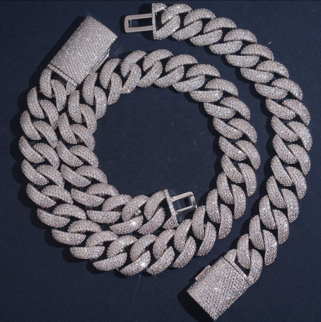 20MM 4 Rows of Stones Cuban Link Chain Bracelet Necklace