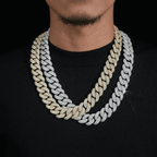 20MM 4 Rows of Stones Cuban Link Chain Bracelet Necklace