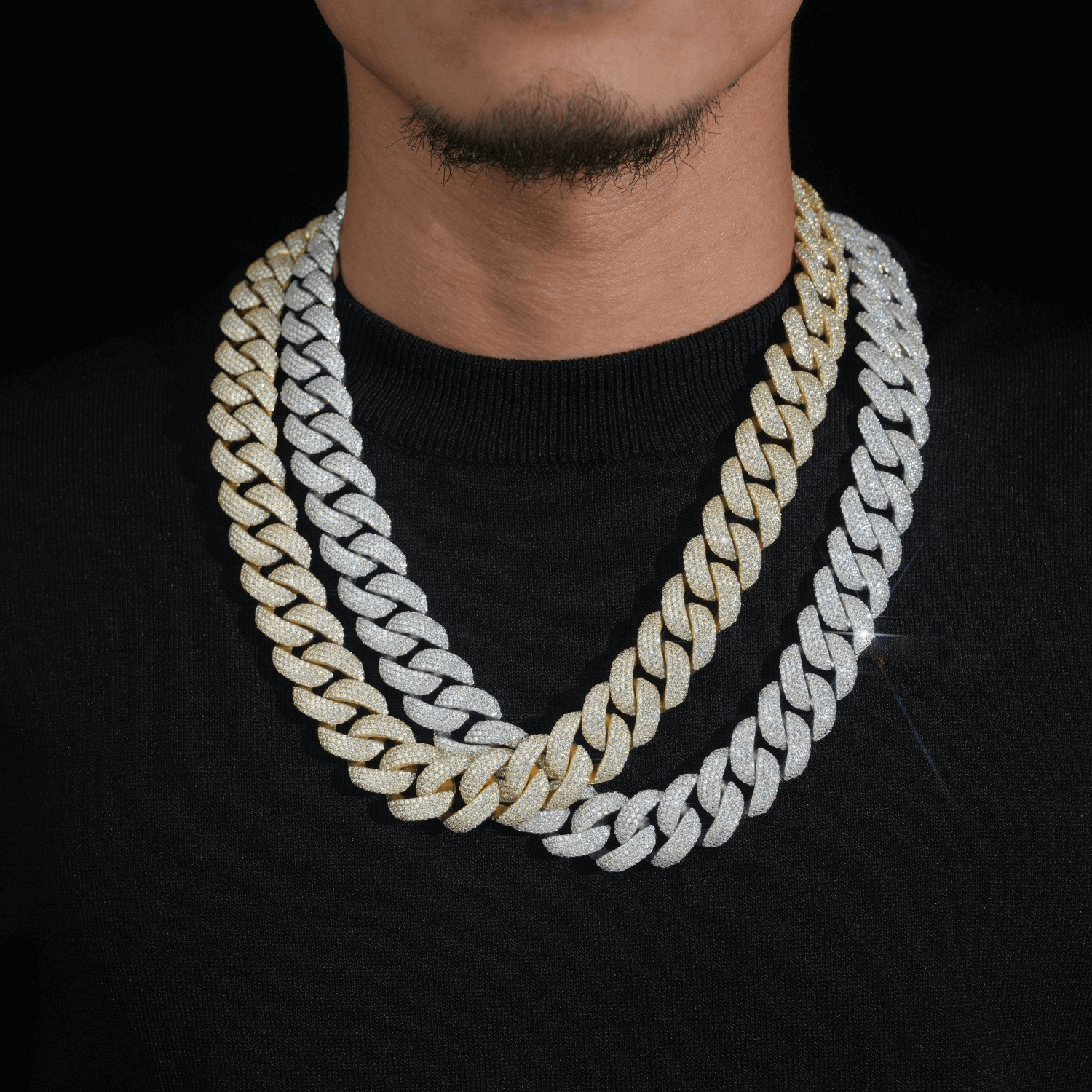20MM 4 Rows of Stones Cuban Link Chain Bracelet Necklace