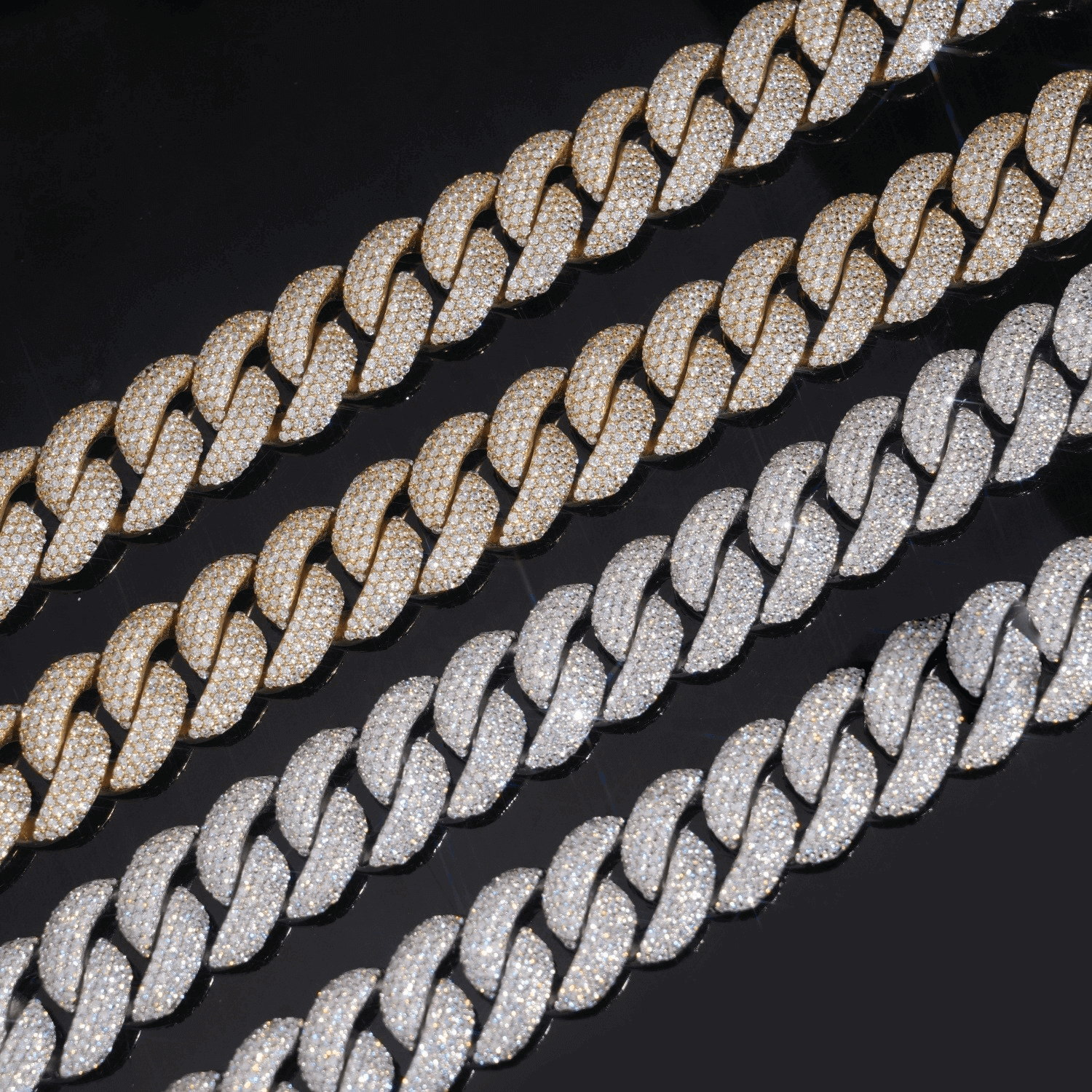 20MM 4 Rows of Stones Cuban Link Chain Bracelet Necklace