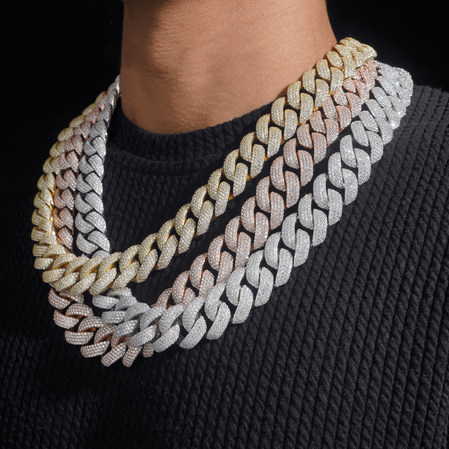 GL 20MM Apex Iced Out Cuban 4 Rows of Stones Cuban Link Chain Bracelet Necklace