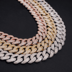20MM 4 Rows of Stones Cuban Link Chain Bracelet Necklace