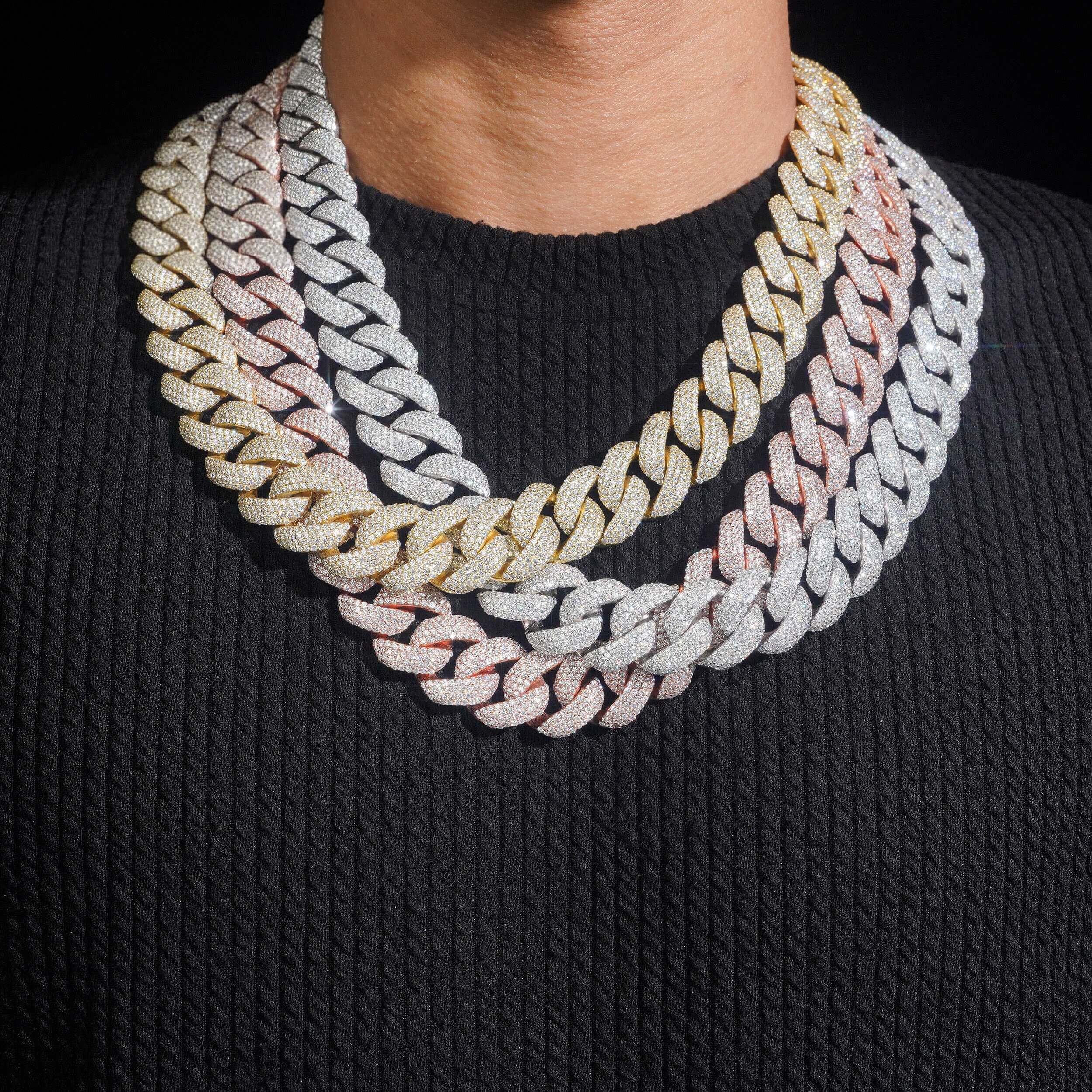 20MM 4 Rows of Stones Cuban Link Chain Bracelet Necklace Main image